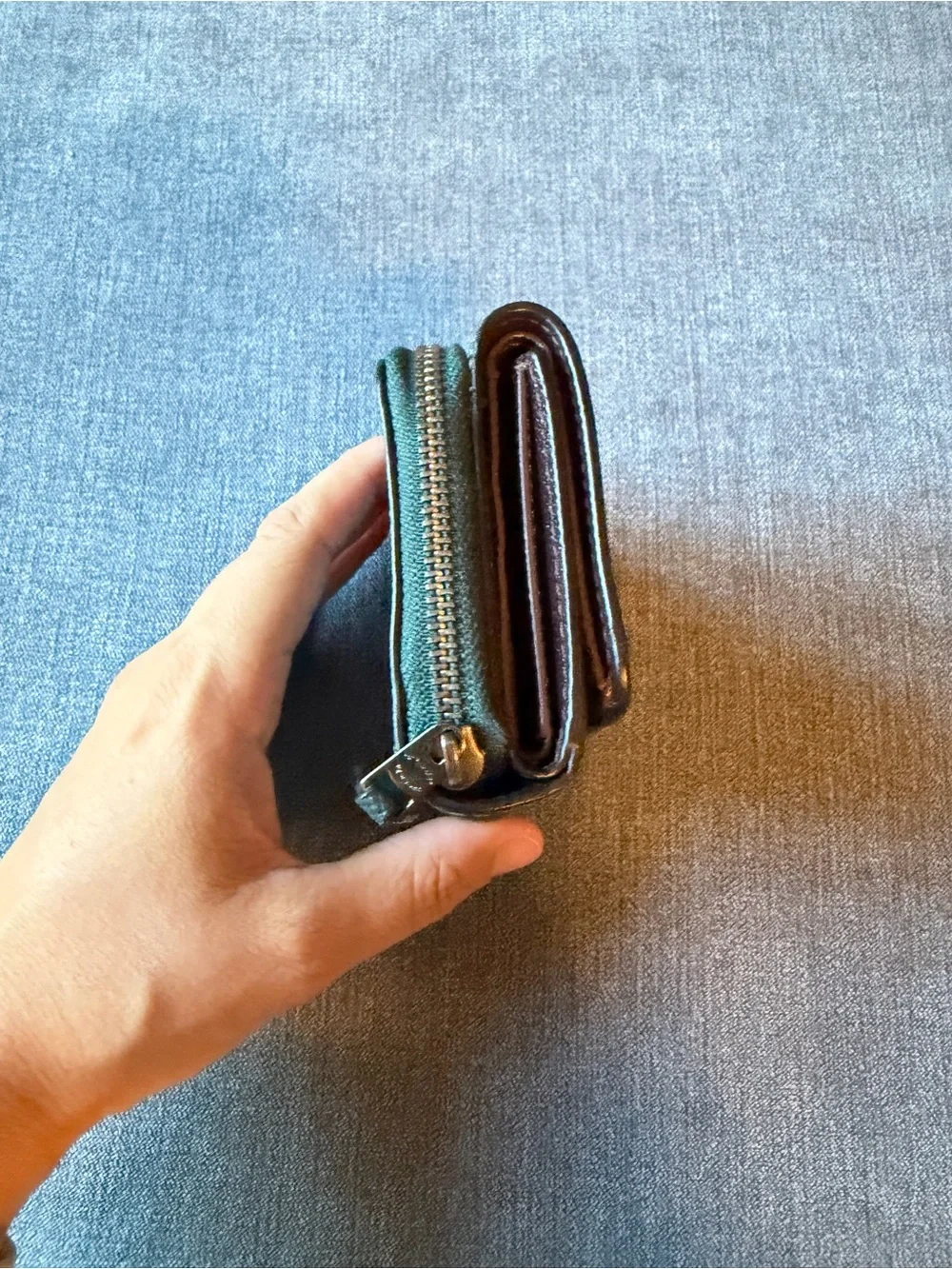 Dark Green Coach Crossgrain Leather Small Trifold Wallet